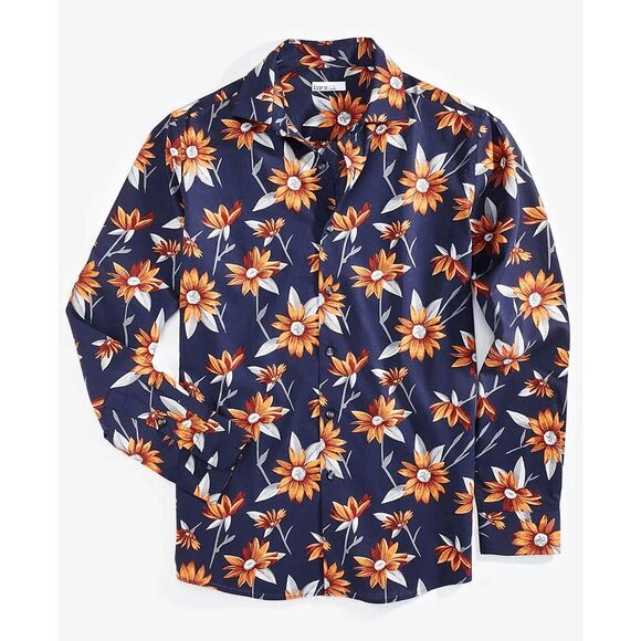 Bar III Men's Slim-Fit Sunflower-Print Dress Shirt - Navy Orange L - Picture 1 of 6